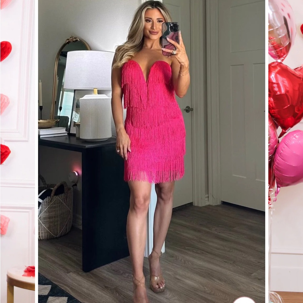 Hot Pink Strapless Fringe Dress🩷